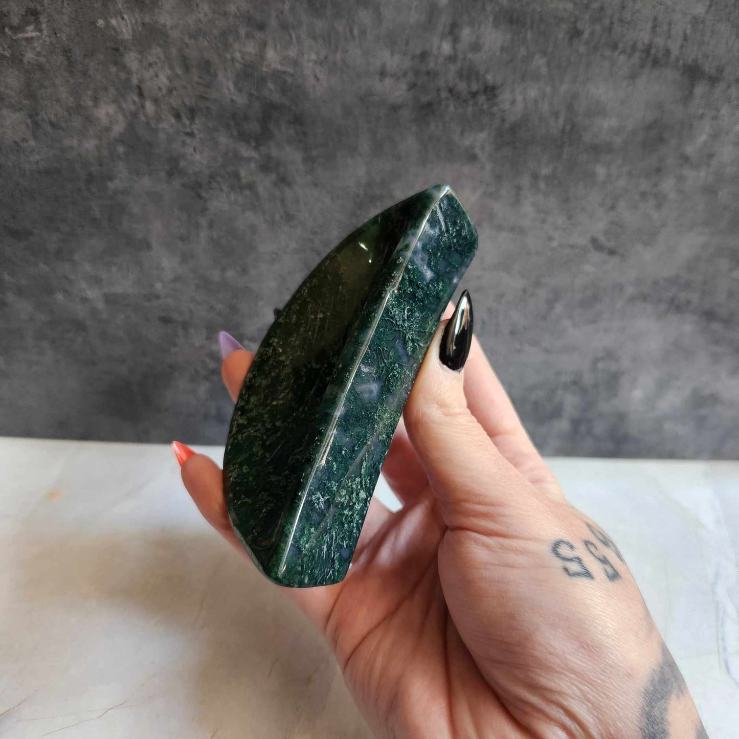 Moss Agate Moon Dish