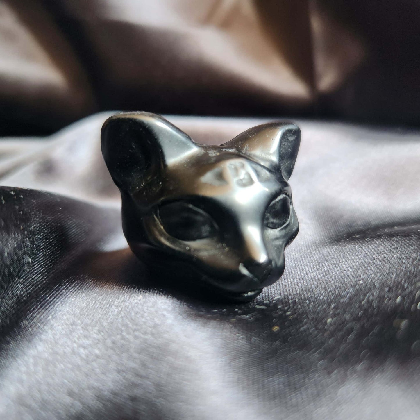 Black Obsidian Cat Head